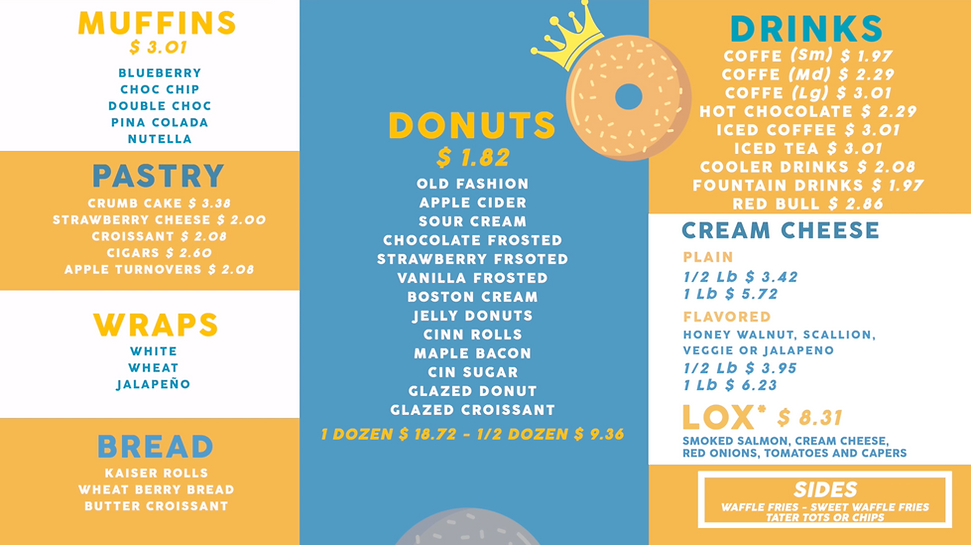 MENU BAGEL KING & DONUTS